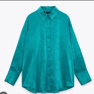 Zara Oversized green satin effect shirt size M